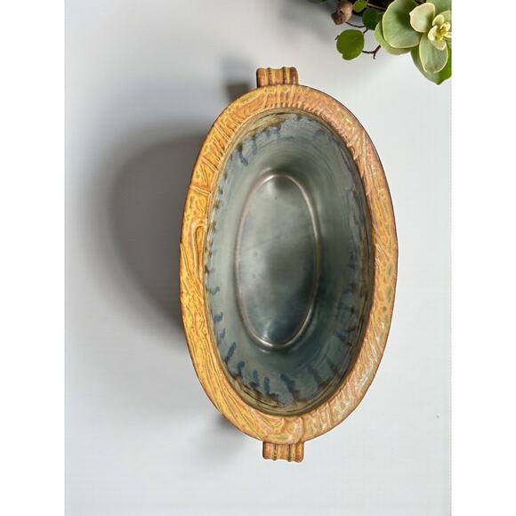 Brad Tucker Studio Pottery Basket Vase North Carolina Blue Brown Textured Glaze - Picture 7 of 9